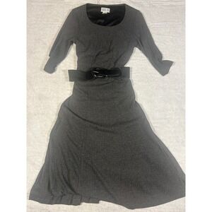 Vintage Robbie Bee Women's Grey Ribbed‎ Knit Midi Dress with Belt Size M